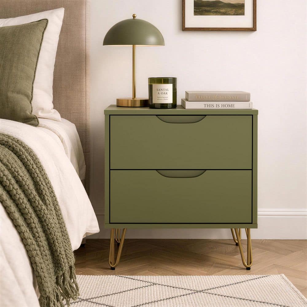 Avira Mid-Century Modern Olive Green 2-Drawer 20.1 in. W Nightstand price history on PriceWatchPro