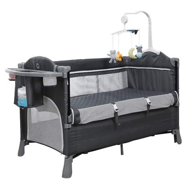 Folding Travel Baby Crib Playpen Infant Bassinet Bed Changing Table w/Baby Toys 