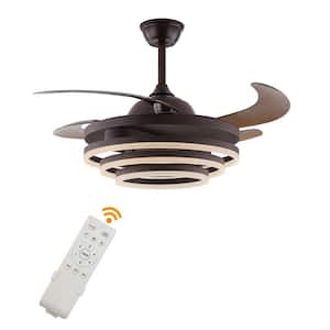 42 in. Retractable Blades Integrated LED Indoor Brown 6-Speed Reversible Motor Ceiling Fan with Remote