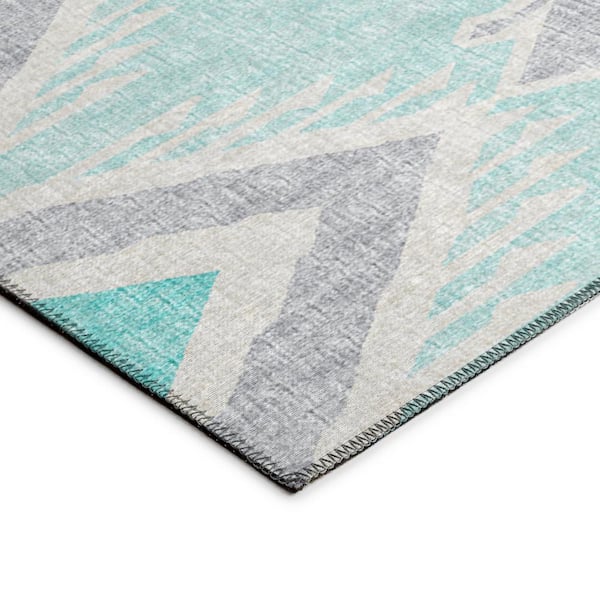 Yuma Blue 10 ft. x 14 ft. Geometric Indoor/Outdoor Washable Area Rug