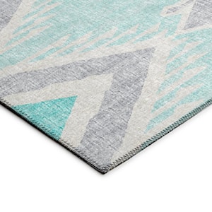 Yuma Blue 1 ft. 8 in. x 2 ft. 6 in. Geometric Indoor/Outdoor Washable Area Rug