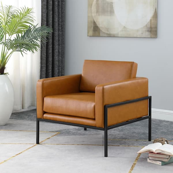 Carmel Faux Leather Modern Metal Frame Accent Chair (Set of 1)