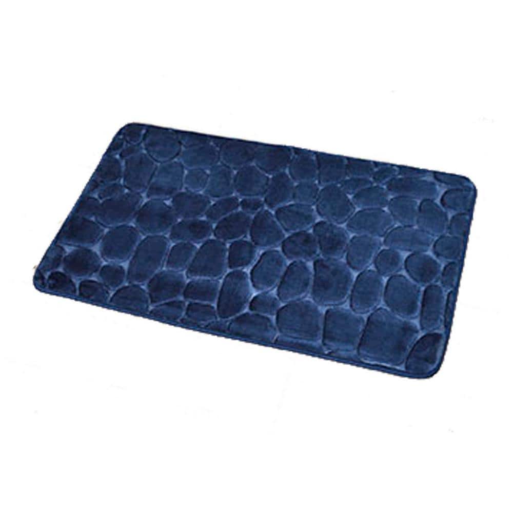 3D Cobble Stone Navy Blue 20 in. W x 32 in. L Memory Foam Microfiber Bath Mat Non Slip