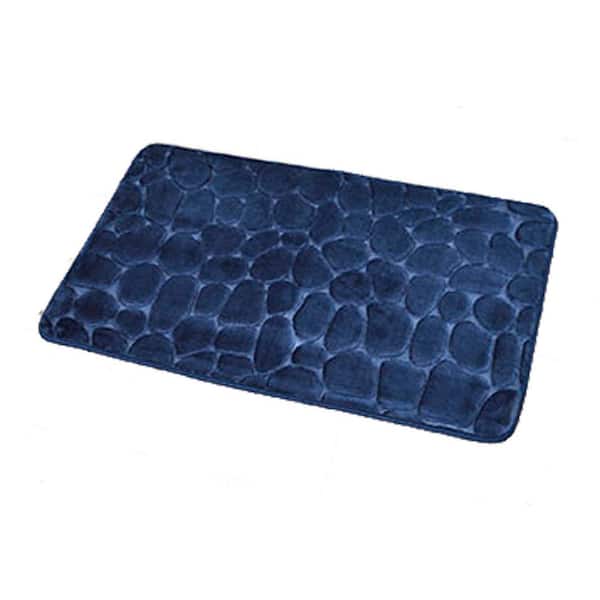 Unbranded 3D Cobble Stone Navy Blue 20 in. W x 32 in. L Memory Foam Microfiber Bath Mat Non Slip
