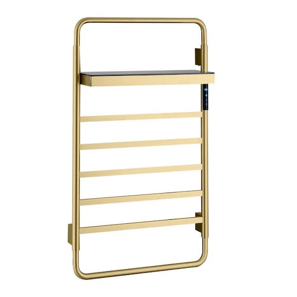 Unbranded 5-Bar Plug-In/Hardwired Wall Mounted Electric Towel Warmer Rack with Storage Shelf in Brushed Gold