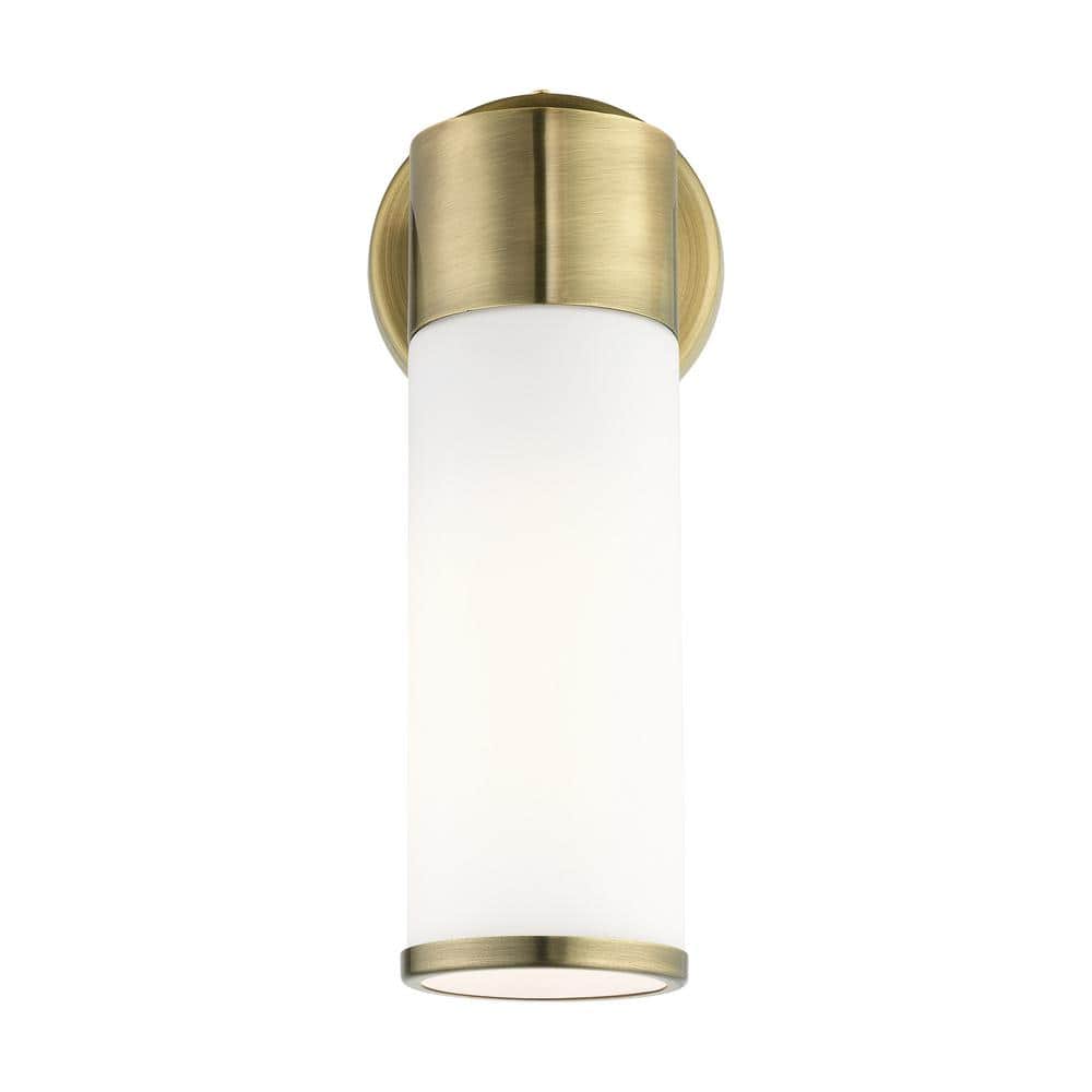 Antique Brass Lindale Dimmable Wall Sconce with Satin Opal White Glass