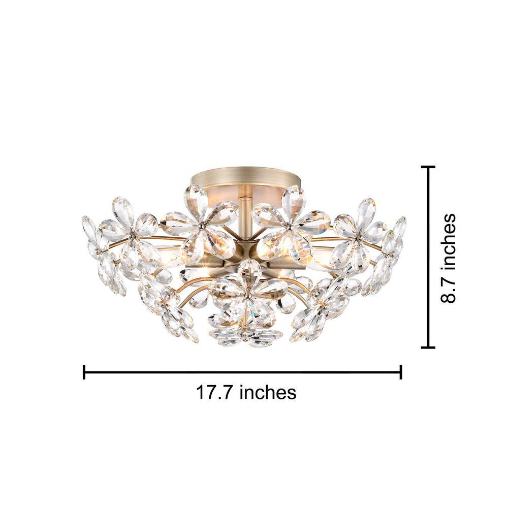 Teresa 17.7 in. Champagne and Silver Crystal Flower Flush Mount Light