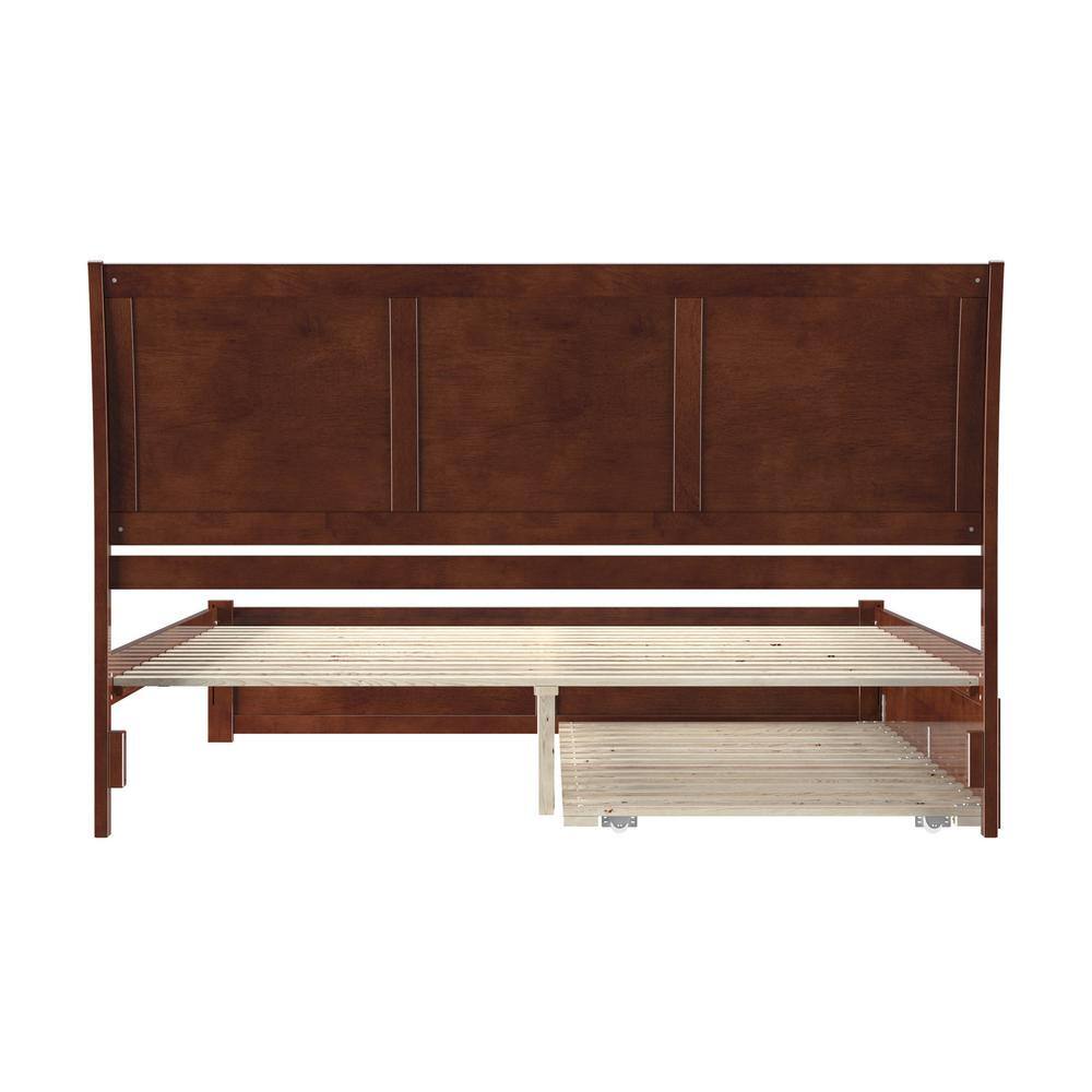 Walnut King Platform Bed with Trundle and Sleigh Headboard