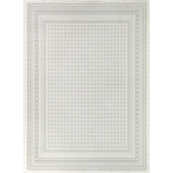 Delahunt Light Blue 5 ft. 3 in. x 7 ft. Micro Print Border Indoor/Outdoor Area Rug