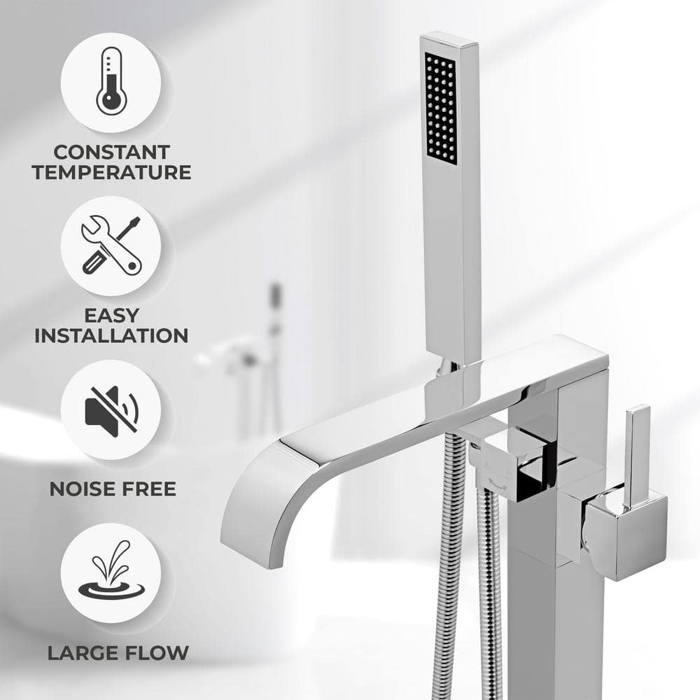 AKDY 34" Chrome Freestanding Bathtub Faucet with Handheld Shower