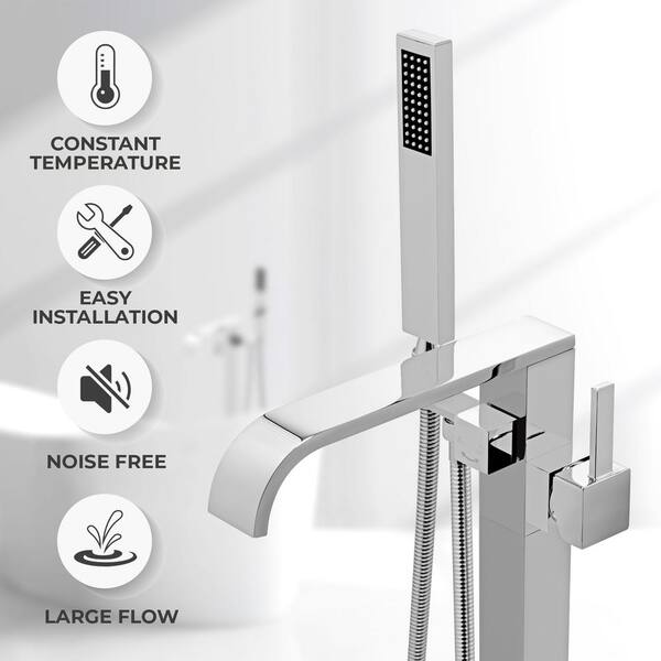 thumbnail image 2 of Aolemi Freestanding Bathtub Faucet – Polished Chrome Floor Mount Tub Filler With Hand Shower & Swivel Spout 2 of 6