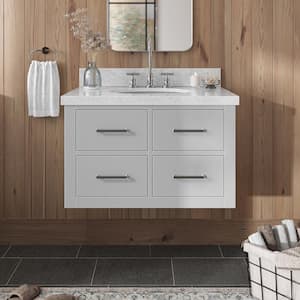 Hutton 31 in. W x 22 in. D x 19.6 in. H Bath Vanity in Grey with Carrara White Marble Top