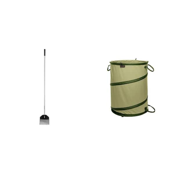66 in. Aluminum Handle Shrub Rake and 30 Gal. Collapsible Lawn and Leaf Bag Combo