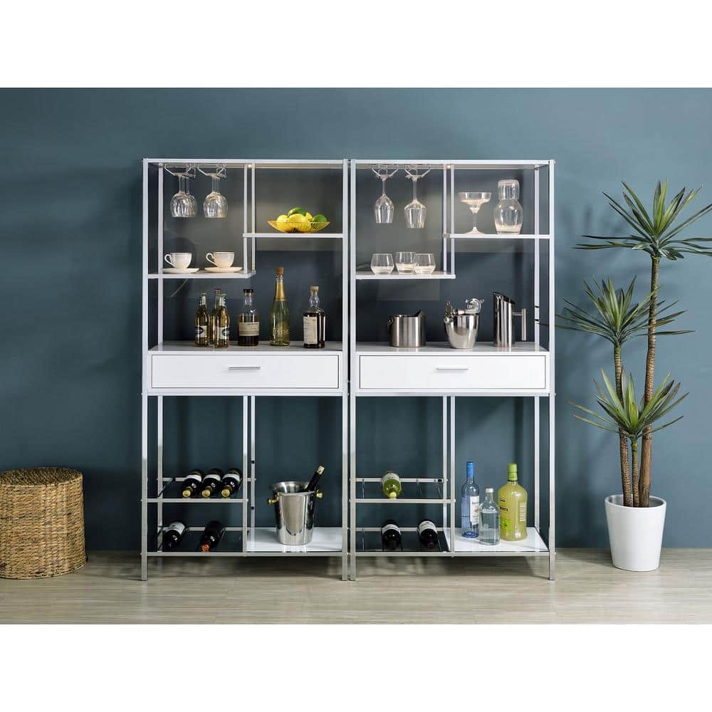 Figueroa White and Chrome Modern Bar Cabinet with Drawer