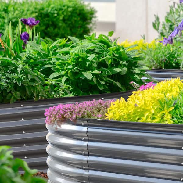 VEIKOUS - 8 ft. x 2 ft. x 1.4 ft. Galvanized Raised Garden Bed 9-in-1 Planter Box Outdoor, Dark Gray