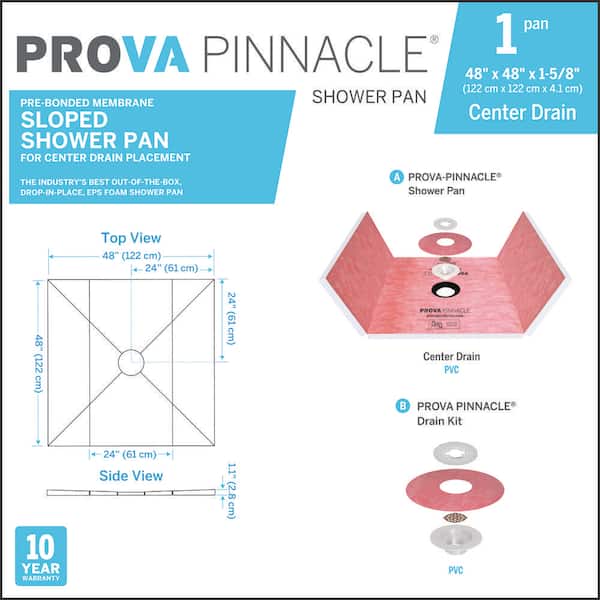 48 in. W x 48 in. L Shower Kit Prova Pinnacle Shower Pan Center Drain