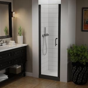 24-25 in. W x 72 in. H Pivot Semi Frameless Swing Corner Shower Panel with Shower Door in Matte Black with Clear Glass