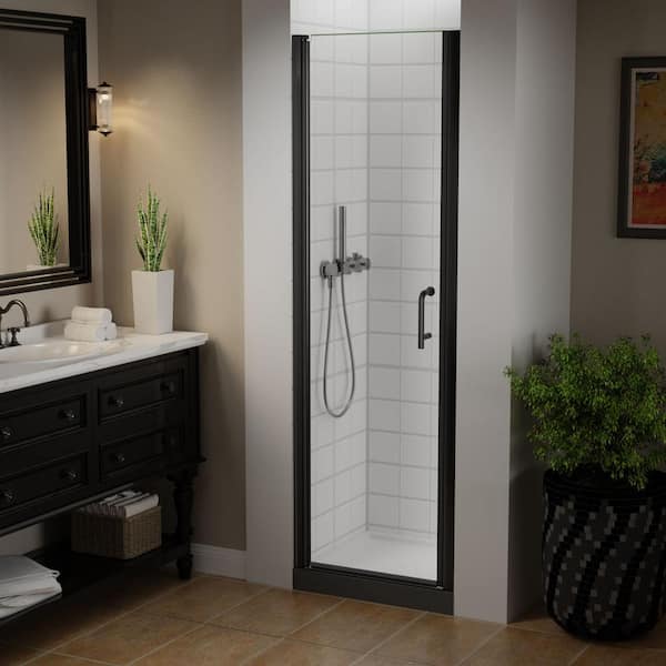 ES-DIY 24-25 in. W x 72 in. H Pivot Semi Frameless Swing Corner Shower Panel with Shower Door in Matte Black with Clear Glass