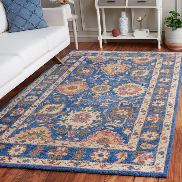 Antiquity Navy/Beige 5 ft. x 8 ft. Border Floral Area Rug