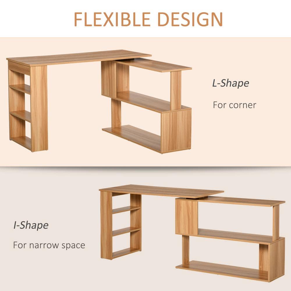Modern Maple L-Shaped Rotating Corner Desk with Shelves