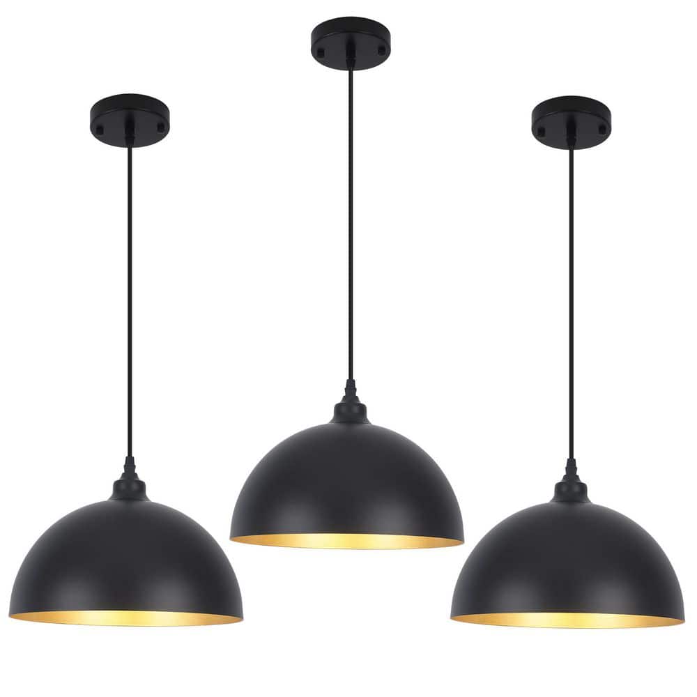 LWYTJO 60-Watt 1-Light Modern Industrial Black Dome Shaded Pendant