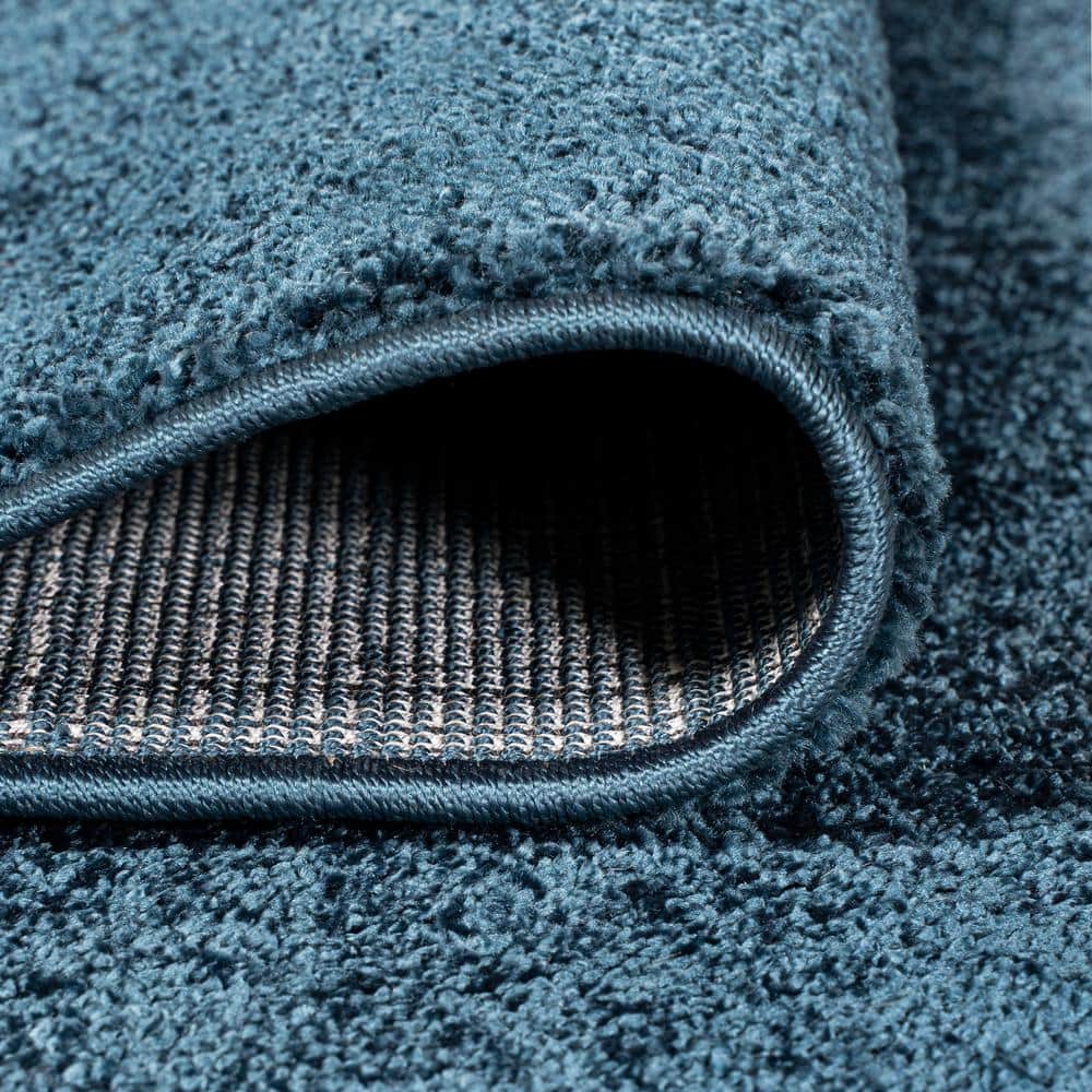 Navy Reversible Solid Synthetic Low-Pile Area Rug