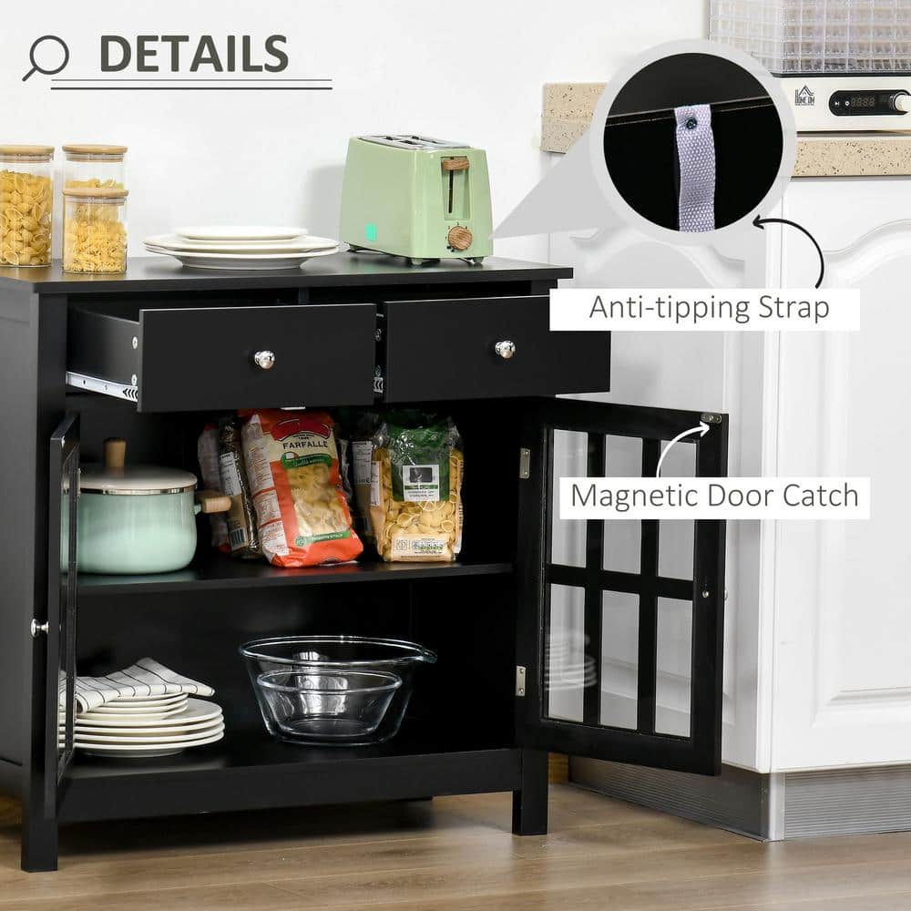 Black Wood Sideboard Buffet Cabinet with Glass Doors