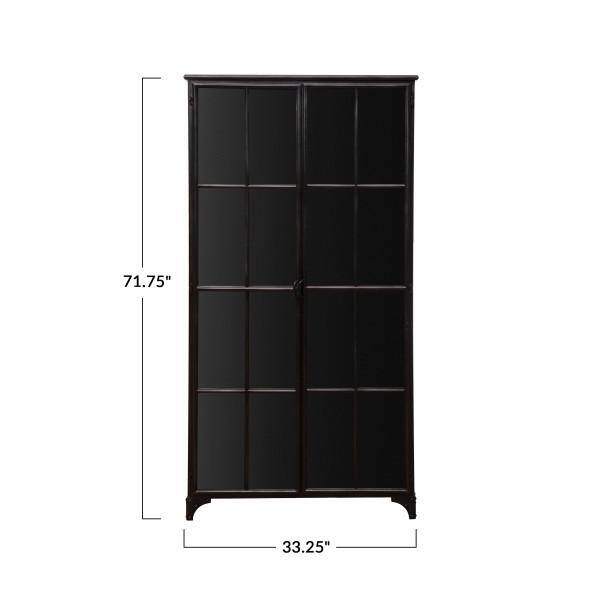 Black Metal 71" Tall Storage Cabinet with Glass Doors