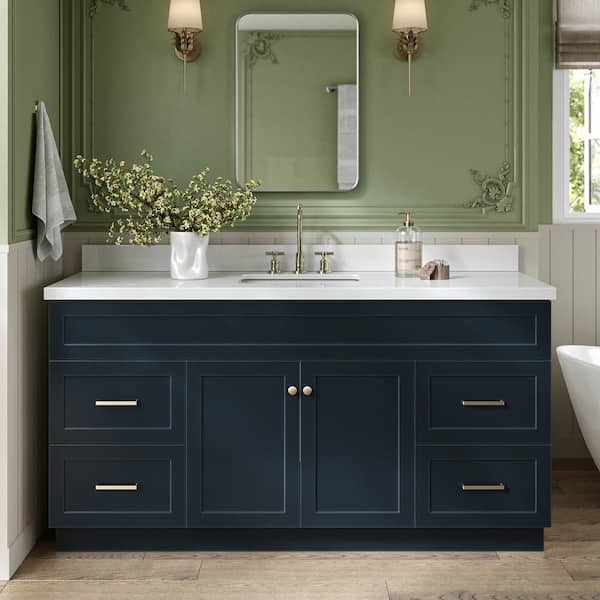 ARIEL Hamlet 67 in. W x 22 in. D x 36 Single Sink Freestanding Bath Vanity in Midnight Blue with Pure White Quartz Top