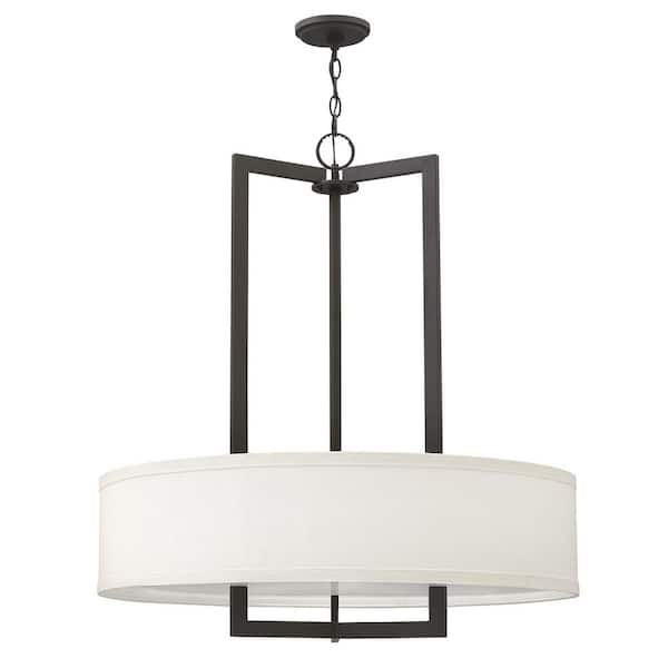 HINKLEY Hampton 48.00-Watt Integrated LED Buckeye Bronze Shaded Mini Pendant With Off-White Linen Hardback Shade.