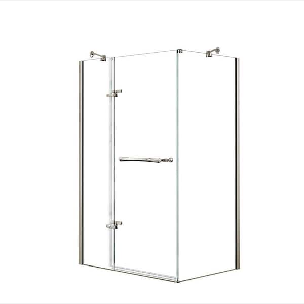 MAAX Reveal 29-7/8 in. x 48 in. x 71-1/2 in. Frameless Corner Pivot Shower Enclosure in Brushed Nickel