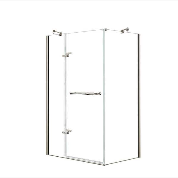 MAAX Reveal 33-7/8 in. x 48 in. x 71-1/2 in. Frameless Corner Pivot Shower Enclosure in Brushed Nickel
