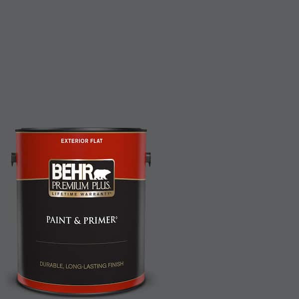 BEHR PREMIUM PLUS 1 gal. #N500-6 Graphic Charcoal Flat Exterior Paint & Primer