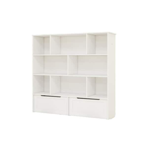 48 in. W x 13 in. D x 46 in. H White Linen Cabinet Toy Storage Organizer with 2 Movable Drawers Kids Bookcase