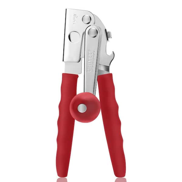Red Commercial Can Opener, Corkscrew Hand Crank Can Opener Manual Heavy Duty with Comfortable Extra-long Handles