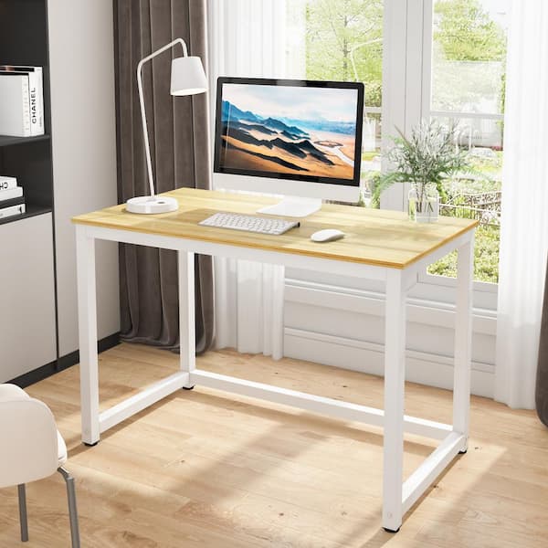 43.31 in. Rectangular Oak White Computer Desk Writing Desk for Home Office