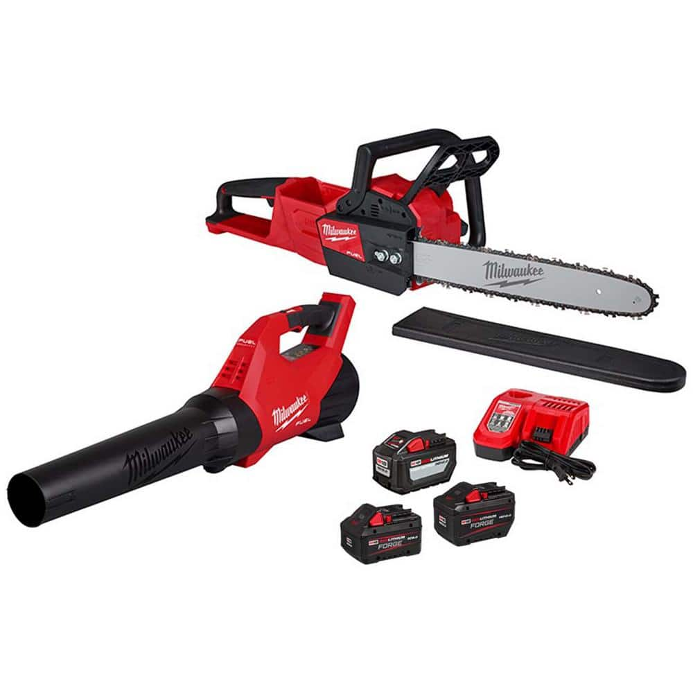 Milwaukee M18 Fuel 16 in. 18-Volt Brushless Cordless Electric Battery Powered Chainsaw Blower and (3) Battery Combo Kit 2-Tool