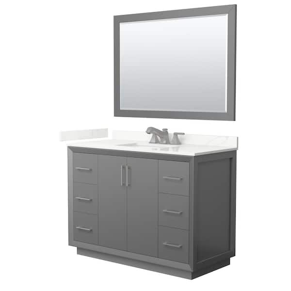 Wyndham Collection Strada 48 in. W x 22 in. D x 35 in. H Single Bath Vanity in Dark Gray with Giotto Quartz Top and 46 in. Mirror