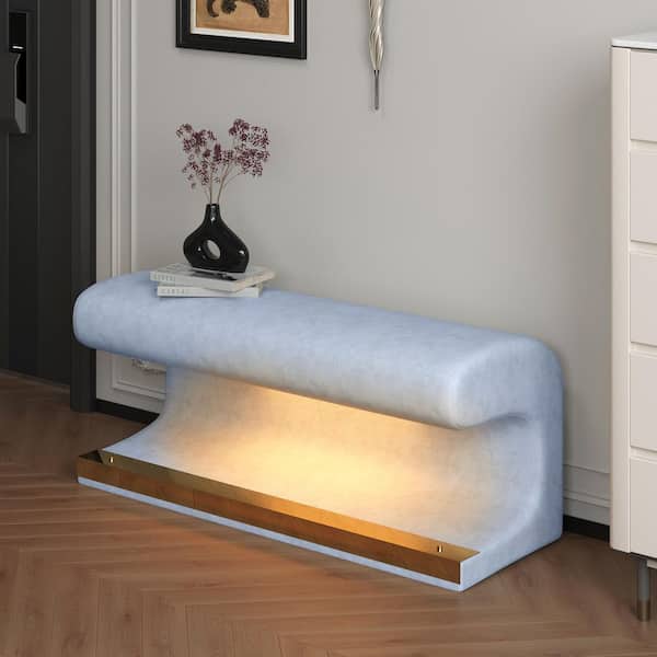 Lirago Blue 37 in. Leather Bedroom Bench with LED Sensor Light