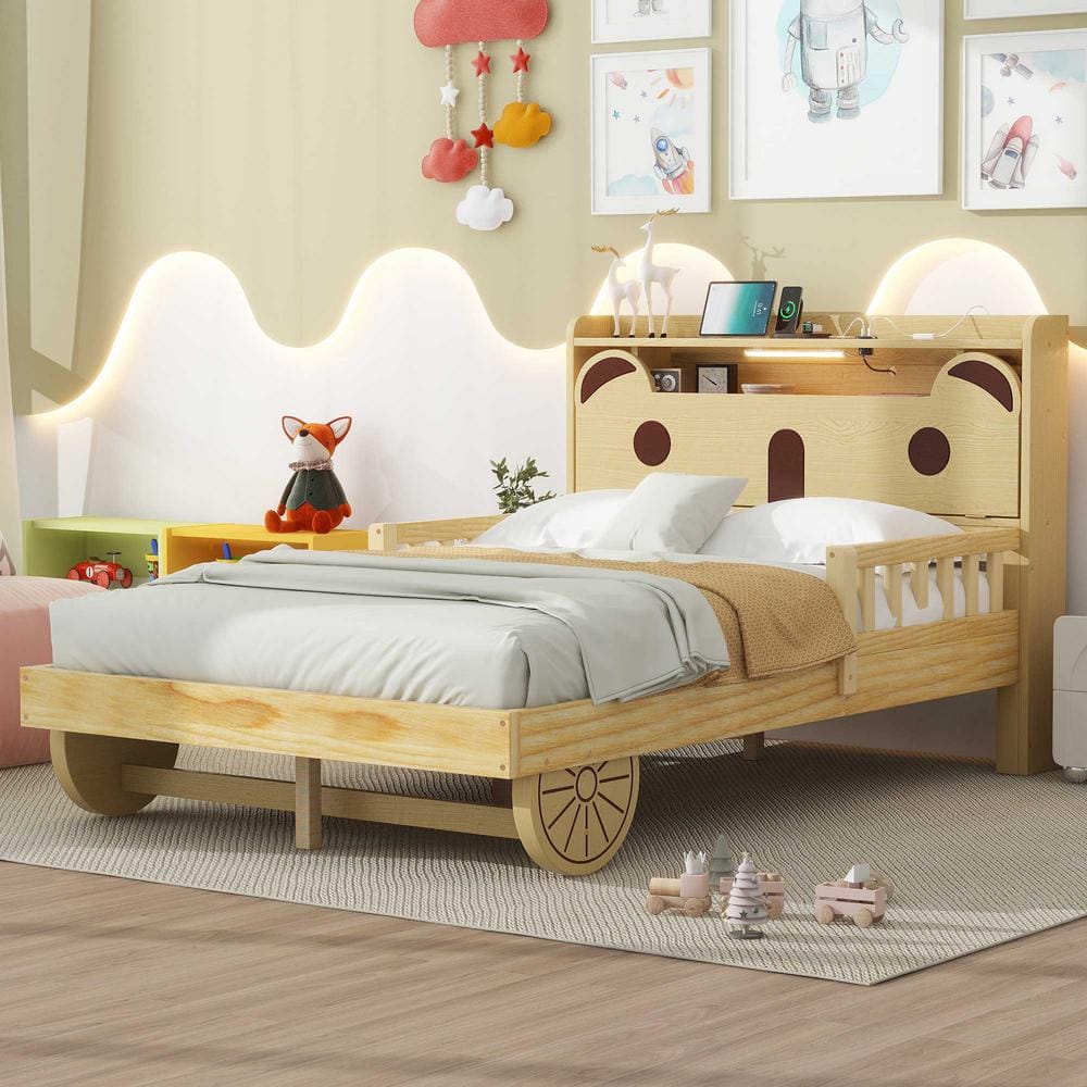 Harper & Bright Designs Natural Wood Full Bear-Shaped Kids Bed ...