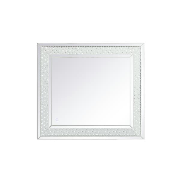 Unbranded Timeless Home 36 in. W x 40 in. H Contemporary Rectangular Iron Framed LED Wall Bathroom Vanity Mirror in Clear Mirror