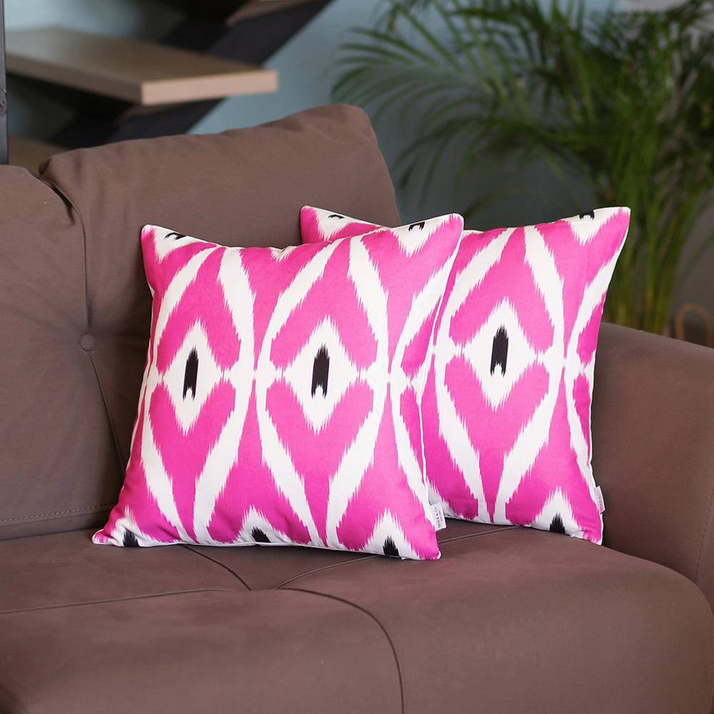 Hot Pink Ikat Reversible Polyester Pillow Covers, 18" Set of 2