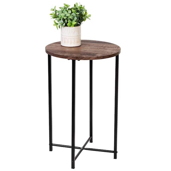Honey-Can-Do 15.74 in. Black/Natural 24 in. Round MDF Top with x-Pattern Steel Base Side Table