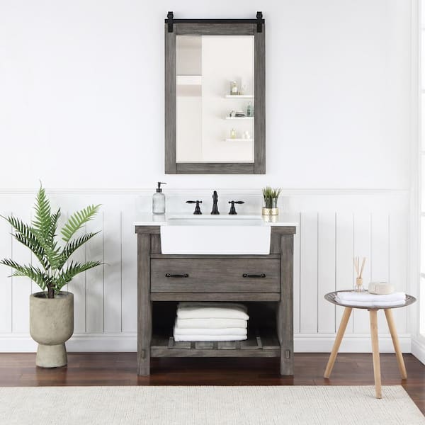 Villareal 36 in.W x 22 in.D x 34 in.H Single Farmhouse Bath Vanity in Classical Grey with Composite Stone Top