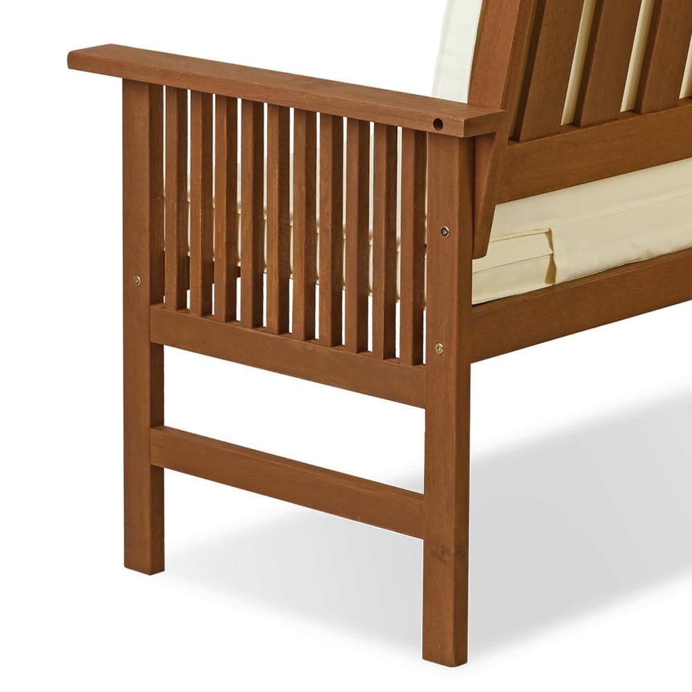Tioman Natural Hardwood Outdoor Bench with Beige Cushions