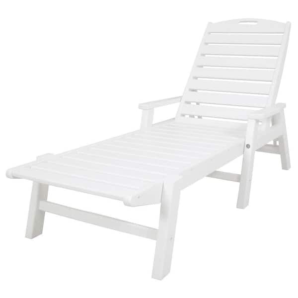 POLYWOOD Nautical White Stackable Plastic Outdoor Patio Chaise Lounge
