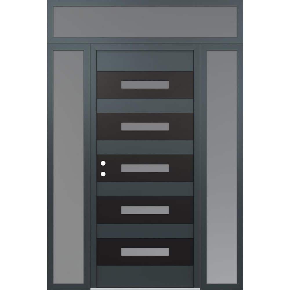 D9 64 in. x 96 in. Black P Right-Hand/Inswing Frosted Glass Anth/Anth 2 Sidelite+Transom Steel Prehung Front Door price history on PriceWatchPro