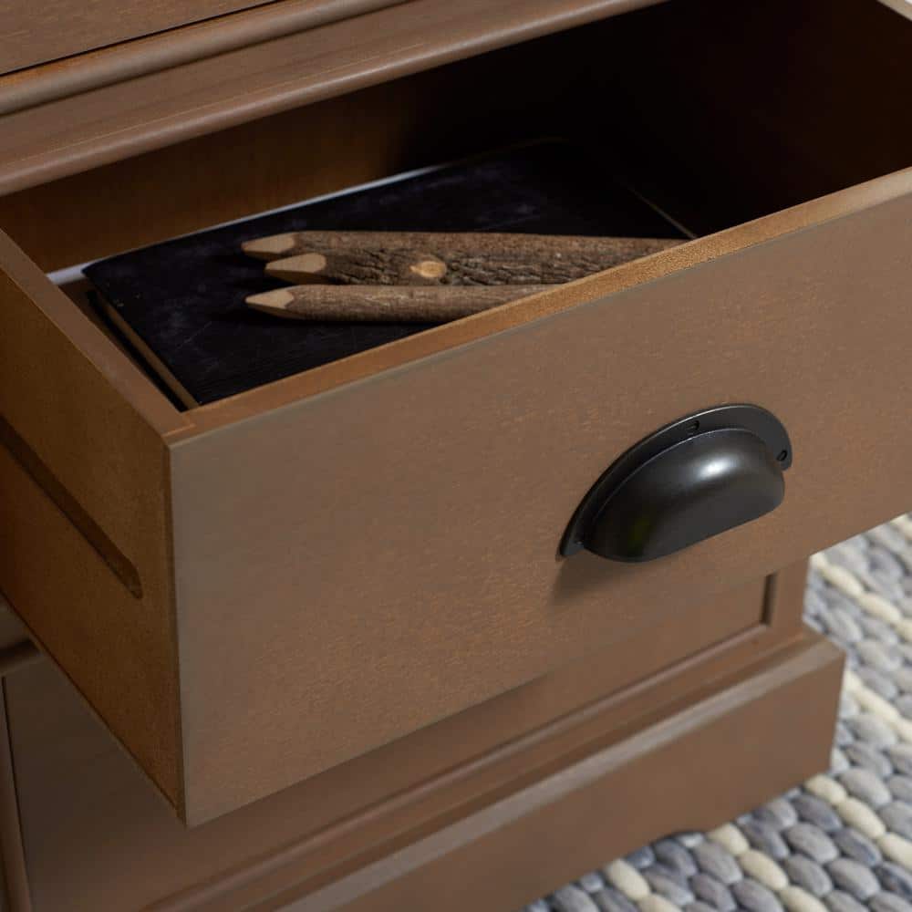 Transitional Beige Pine 3-Drawer Rectangular Side Table