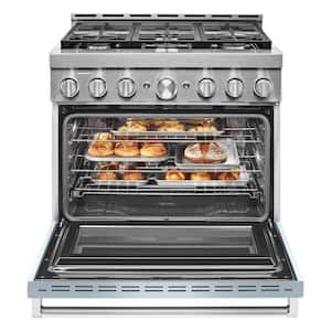 36 in. 5.1 cu. ft. Smart Commercial-Style Gas Range with Self-Cleaning and True Convection in Misty Blue