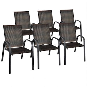 Stackable Steel Frame Outdoor Dining Chair Set in Mix Brown Set of 6